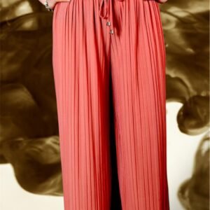 Pantaloni Largi Plisați Coral Sunset