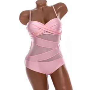 Costum de Baie de Damă din Două Piese, Sutien Triunghi cu Bretele Duble și Slip Decupat