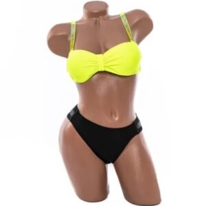 Costum de Baie Două Piese Balconet cu Bretele din Strasuri Strălucitoare