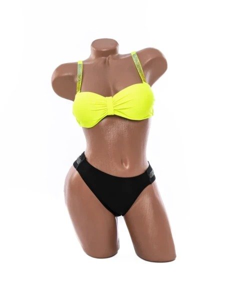 Costum de Baie Două Piese Balconet cu Bretele din Strasuri Strălucitoare