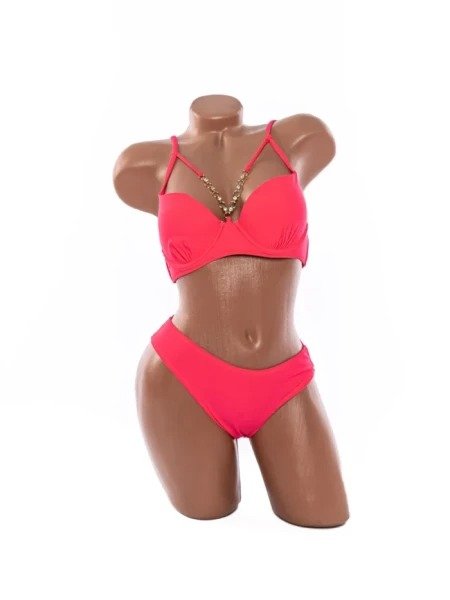 Costum de Baie Din Două Piese cu Cupe Push-Up și Lanț Auriu în V - Image 2