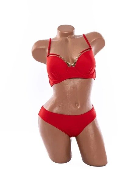 Costum de Baie Din Două Piese cu Cupe Push-Up și Lanț Auriu în V - Image 7