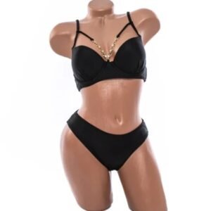 Costum de Baie Din Două Piese cu Cupe Push-Up și Lanț Auriu în V