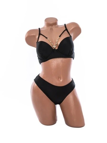 Costum de Baie Din Două Piese cu Cupe Push-Up și Lanț Auriu în V