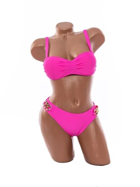 Costum de Baie Din Două Piese Bandeau cu Lanț Auriu pe Șolduri - Image 4