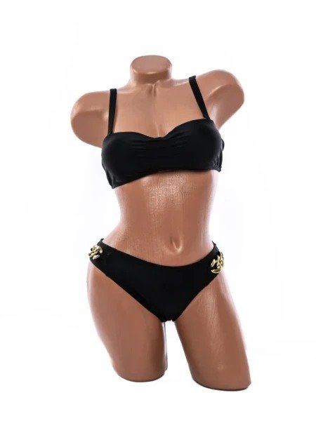 Costum de Baie Din Două Piese Bandeau cu Lanț Auriu pe Șolduri - Image 6