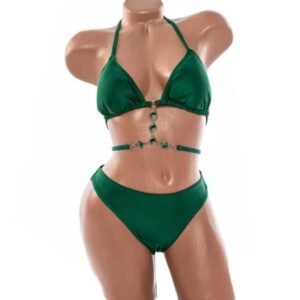 Costum de Baie Două Piese Triunghi cu Lanț de Corp și Pietre Bijuterie
