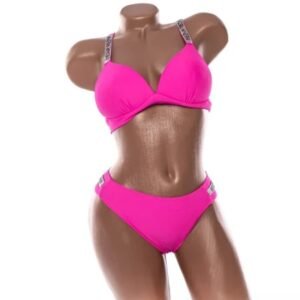 Costum de Baie de Damă din Două Piese, Sutien cu Efect Răsucit și Slip Clasic Ajustabil cu Șnur
