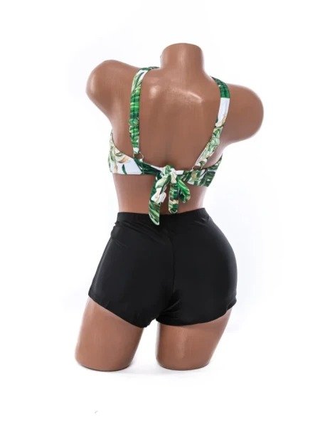 Costum de Baie Două Piese Tankini cu Bustieră Tropicală și Pantaloni Scurți Talie Înaltă - Image 5