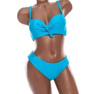 Costum de Baie Două Piese cu Nod Decorativ și Sutien Push-Up